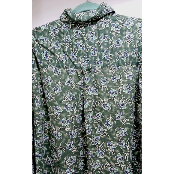 VTG Victoria’s Secret Gold 100% Cotton Green Floral 1/2 Button Gown Medium Note - Picture 6 of 9